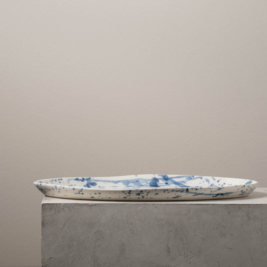 Blue Splatter Narrow Oval Platter