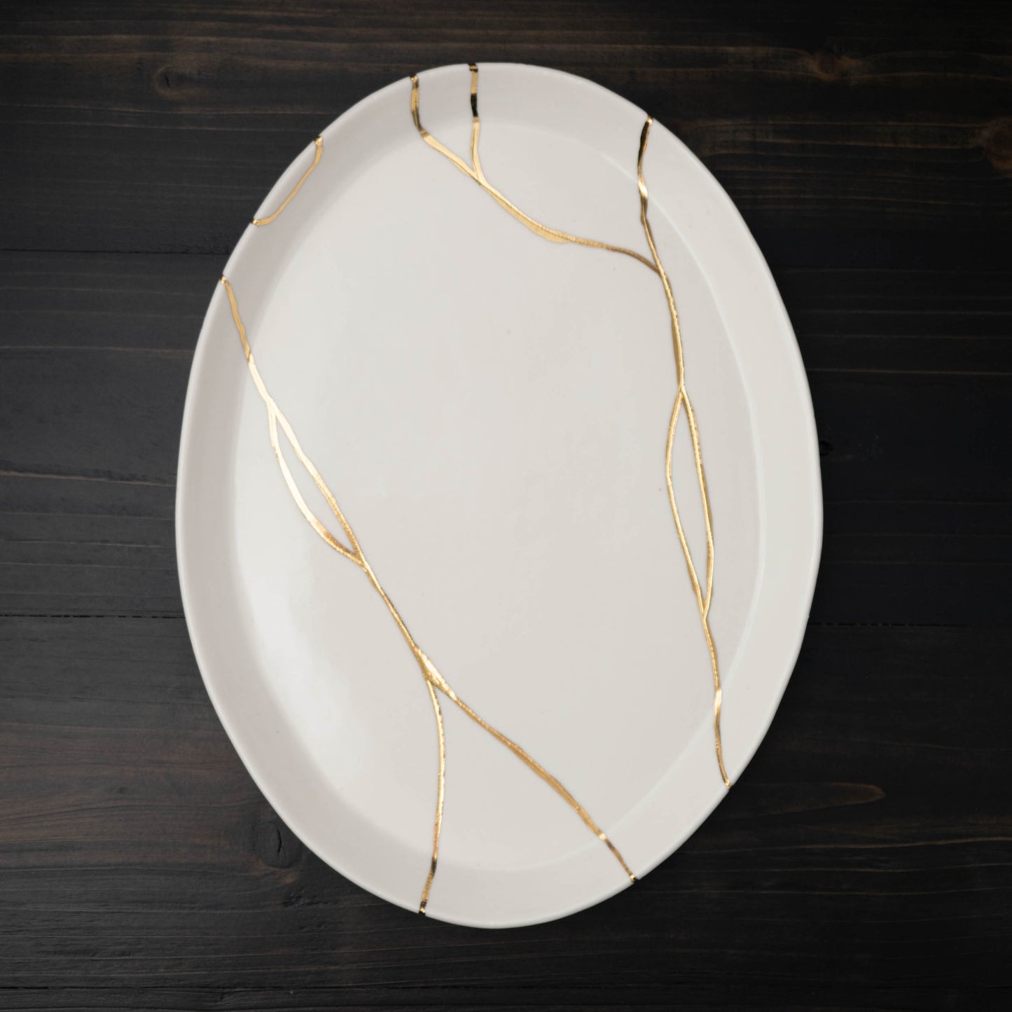 Porcelain Faux Kintsugi Oval Platter