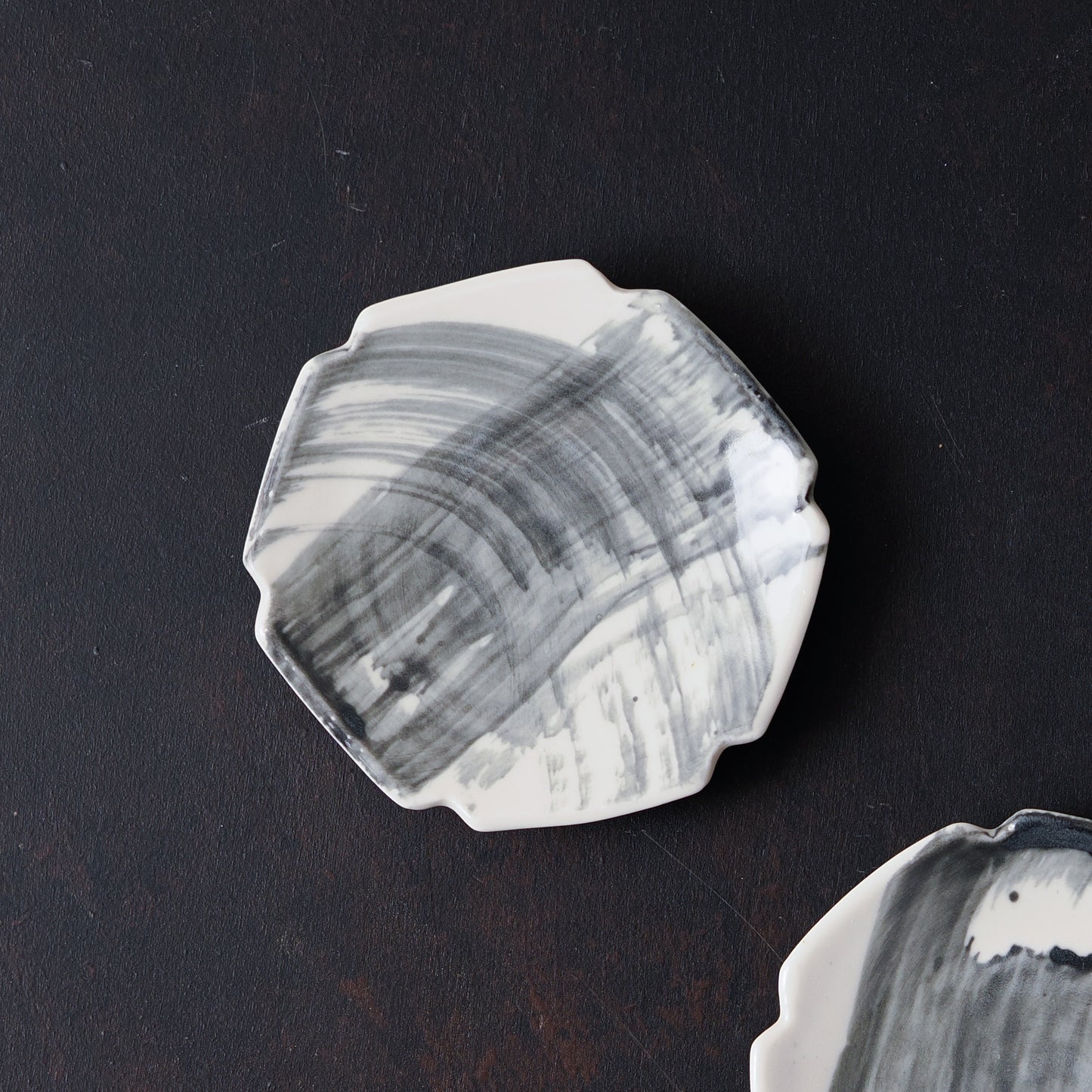 Black Brushstroke Hexagon Plate