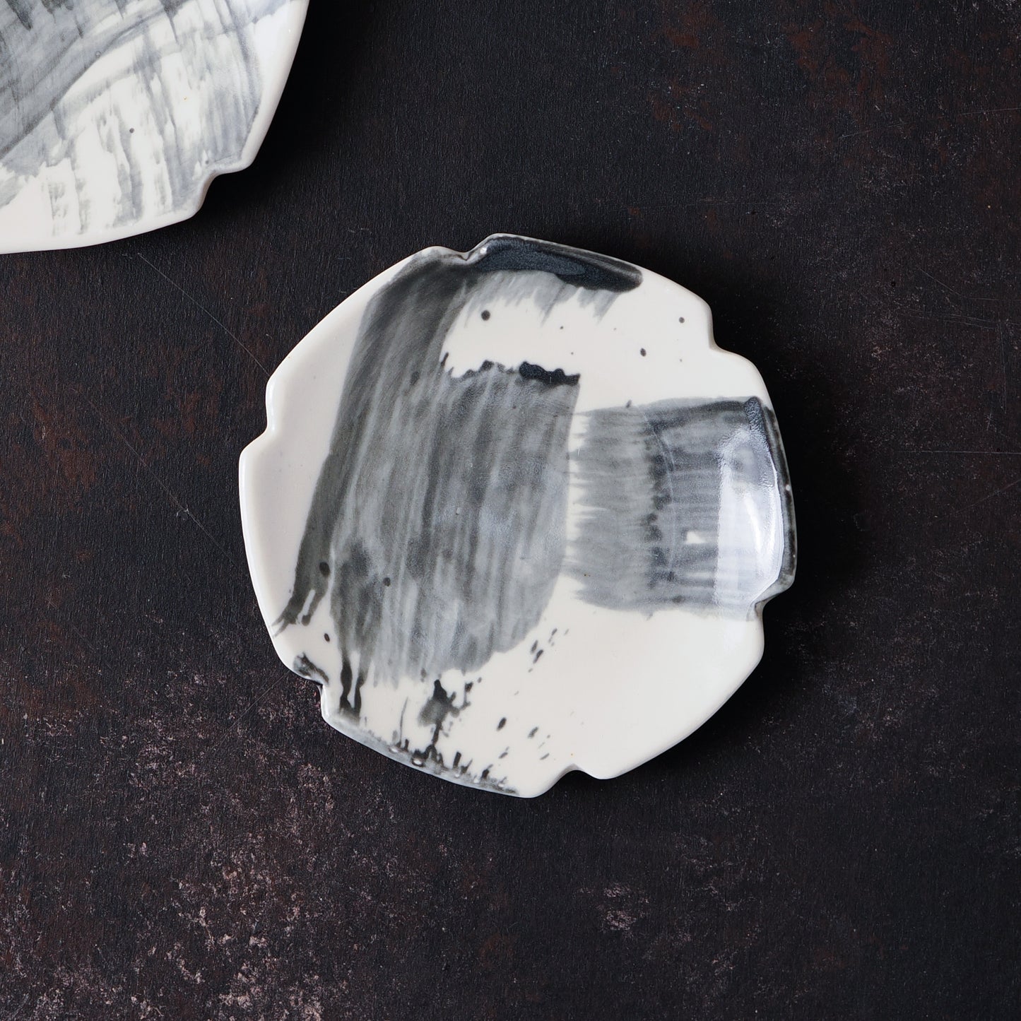 Black Brushstroke Hexagon Plate