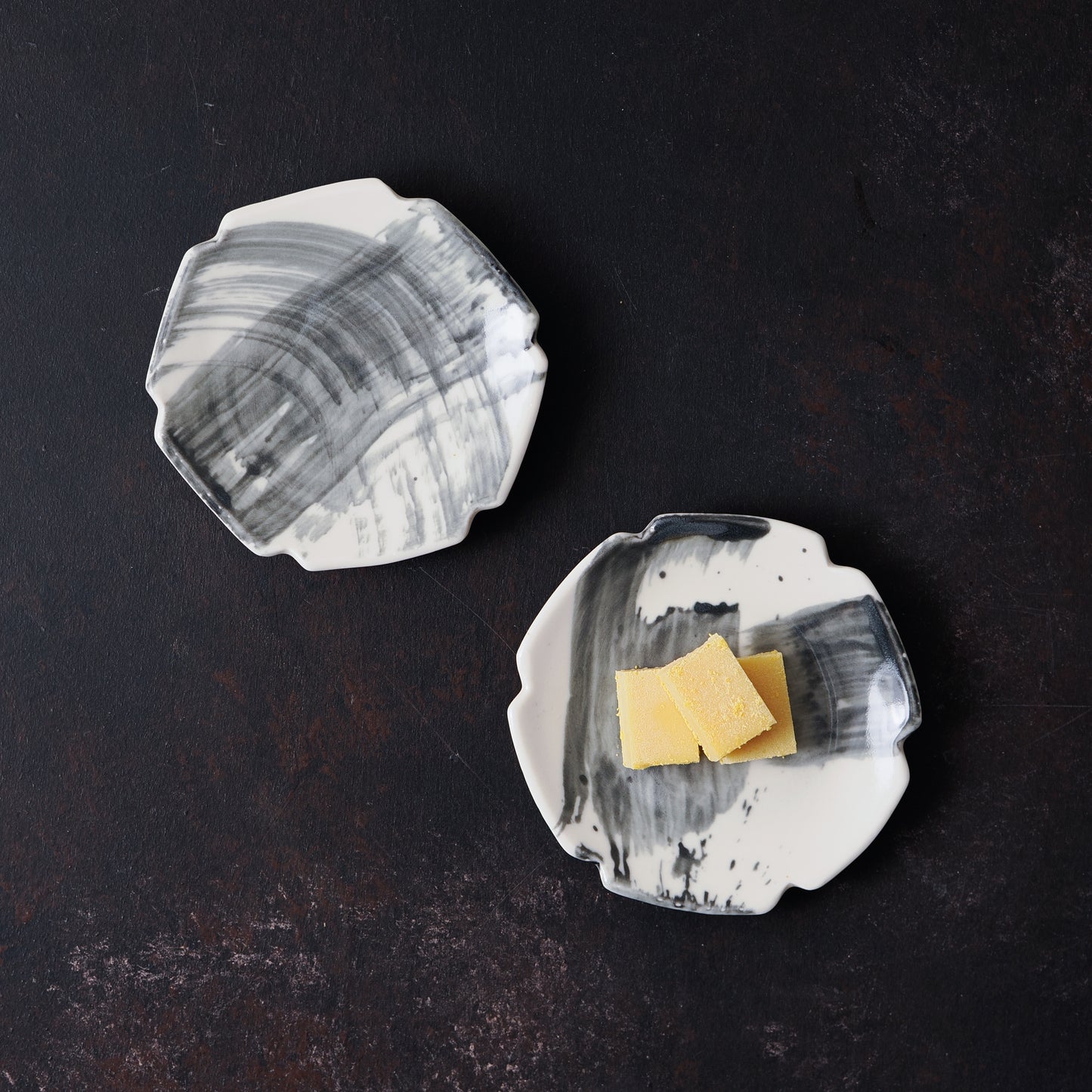 Black Brushstroke Hexagon Plate