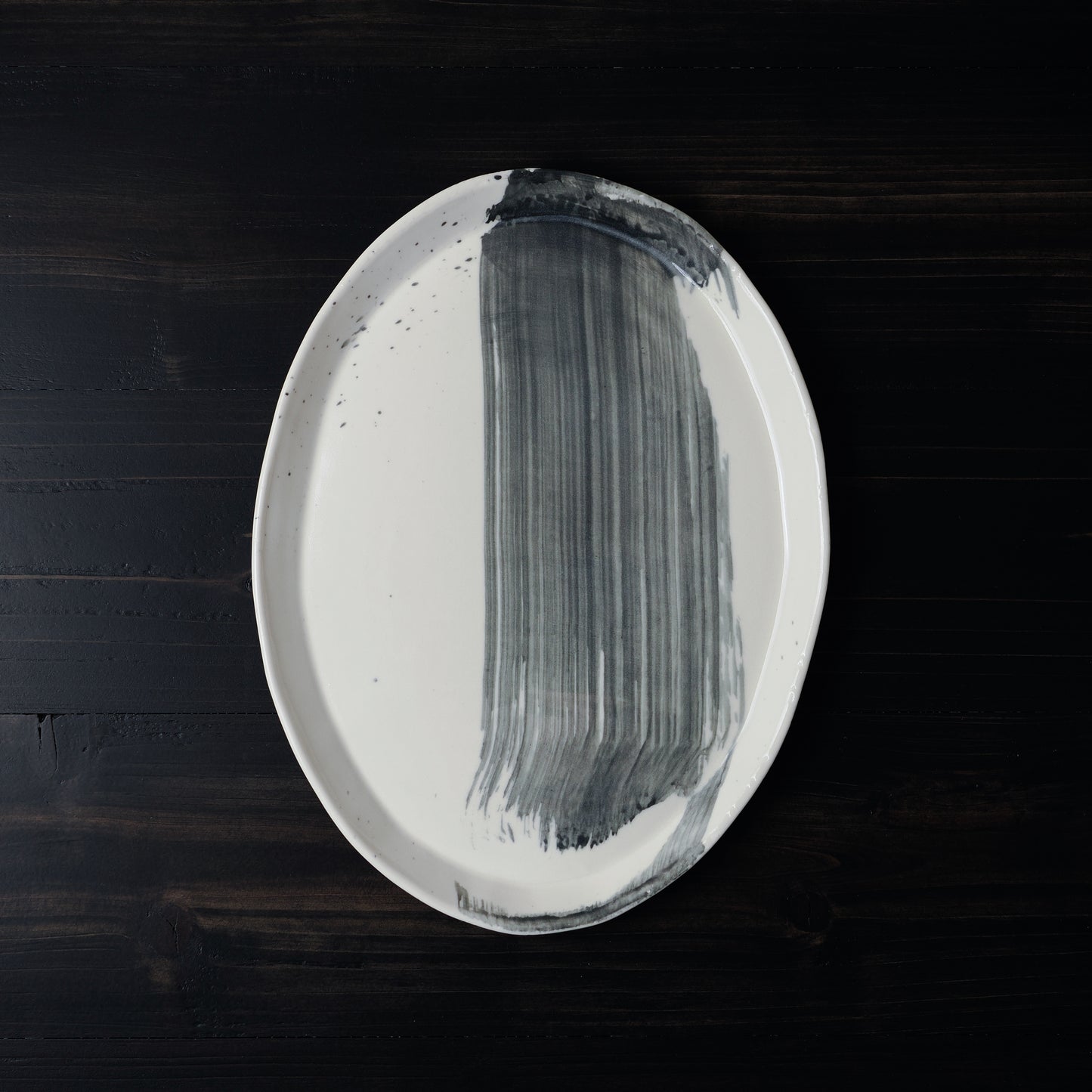 Black Brushstroke Oval Platter