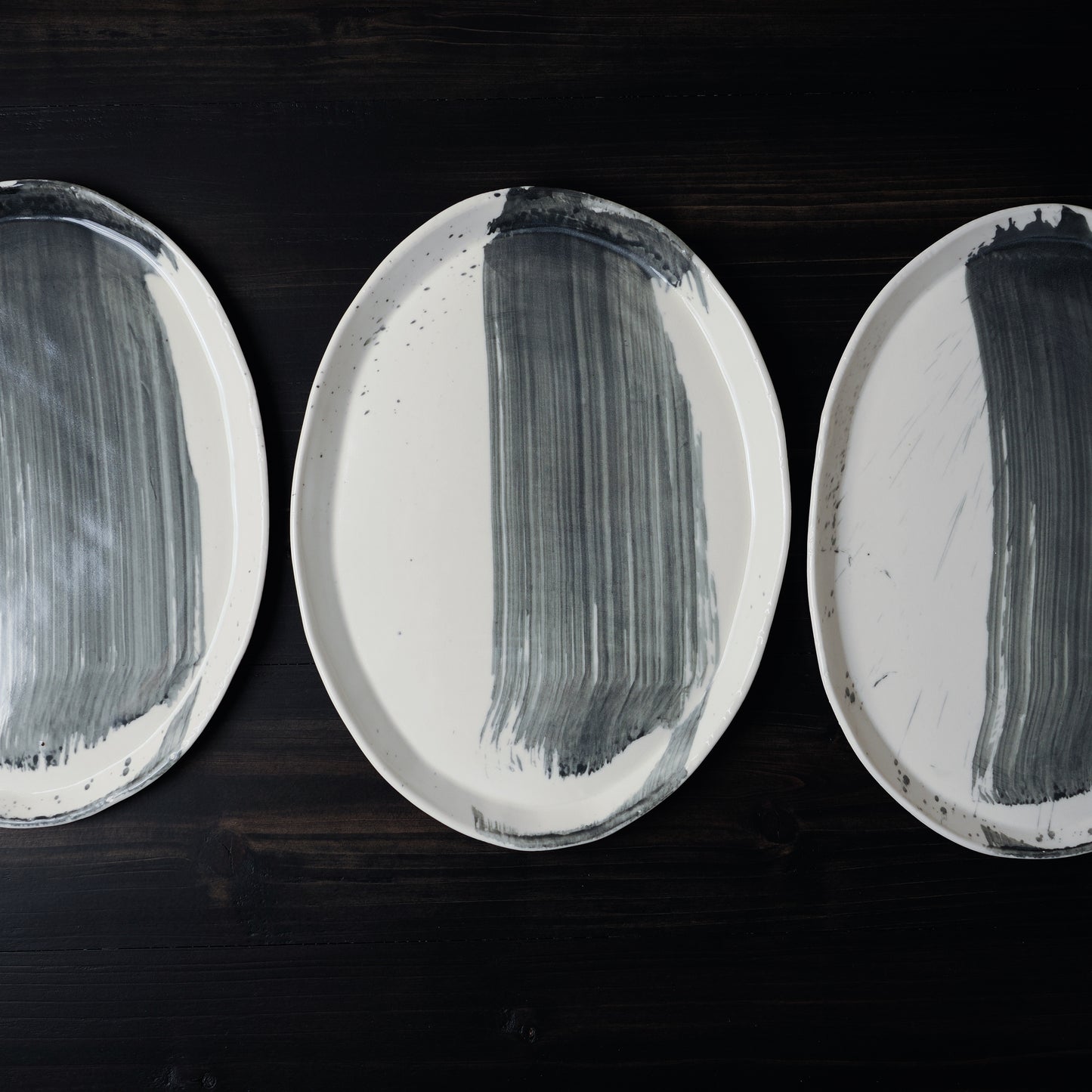 Black Brushstroke Oval Platter