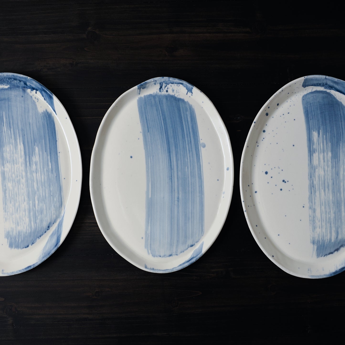 Blue Brushstroke Oval Platter
