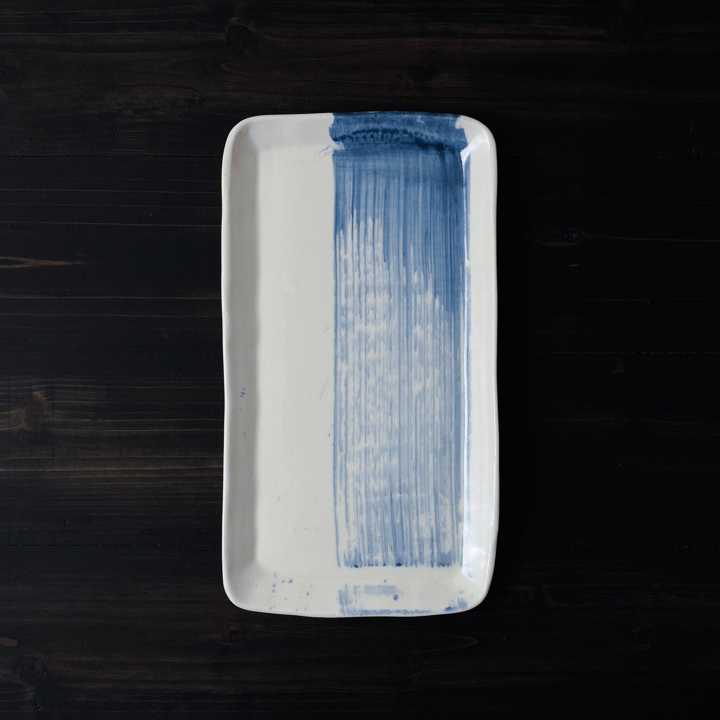 Blue Brushstroke Rectangle Platter