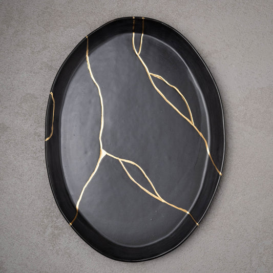 Porcelain Faux Kintsugi Oval Platter