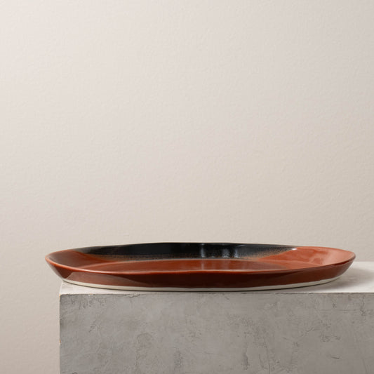 Iron Red & Tenmoku Narrow Oval Platter