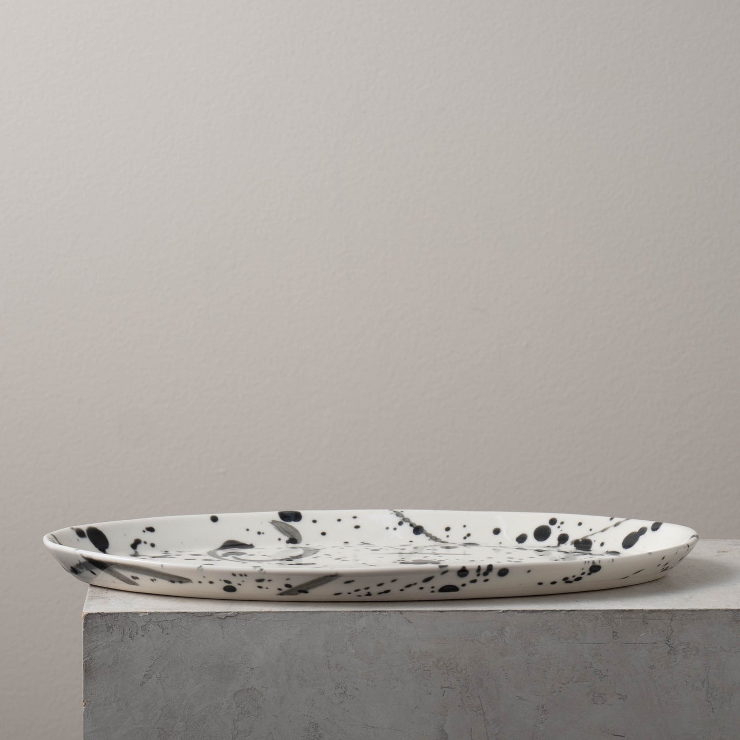 Black Splatter Narrow Oval Platter