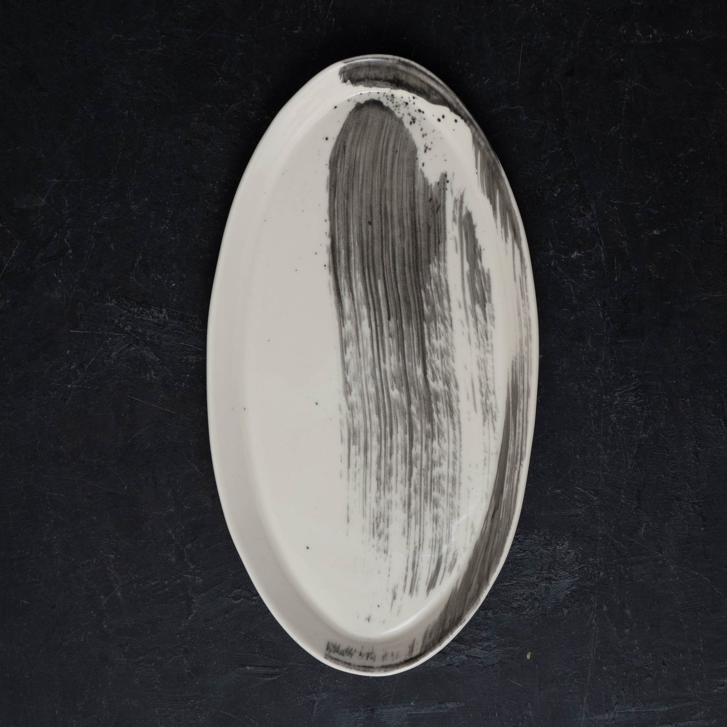 Black Brushstroke Narrow Oval Platter