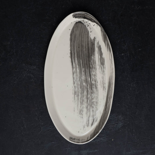 Black Brushstroke Narrow Oval Platter