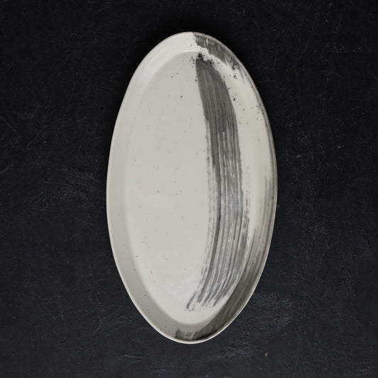 Black Brushstroke Narrow Oval Platter