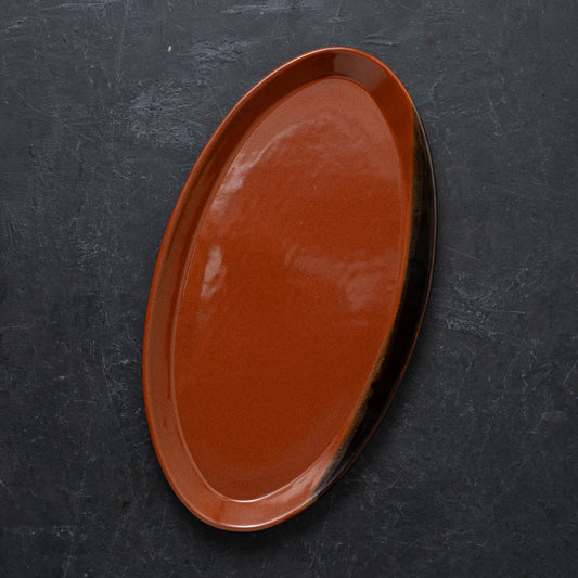 Iron Red & Tenmoku Narrow Oval Platter