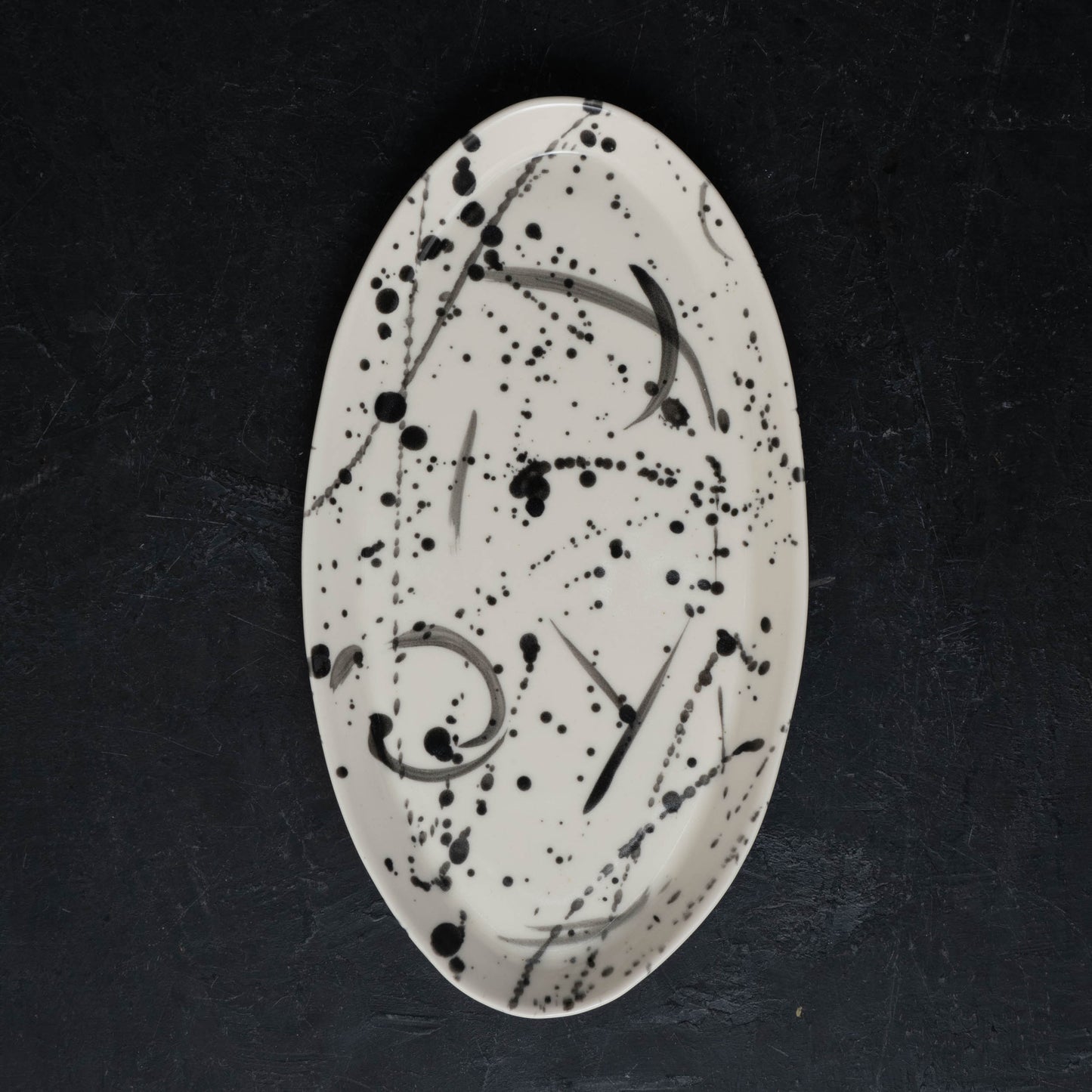 Black Splatter Narrow Oval Platter