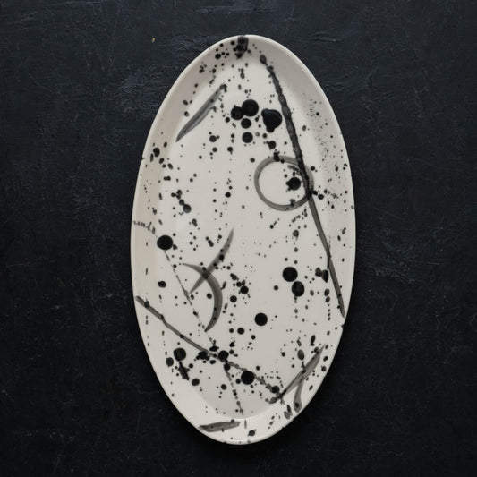 Black Splatter Narrow Oval Platter