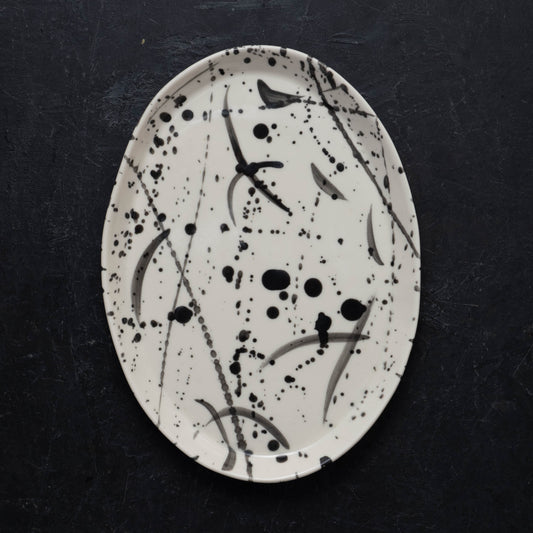 Black Splatter Large Oval Platter