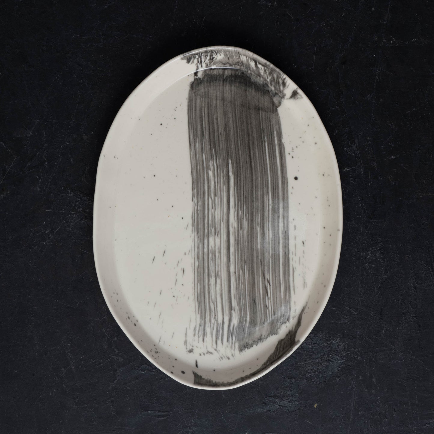 Black Brushstroke Large Oval Platter