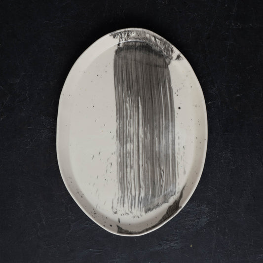 Black Brushstroke Large Oval Platter