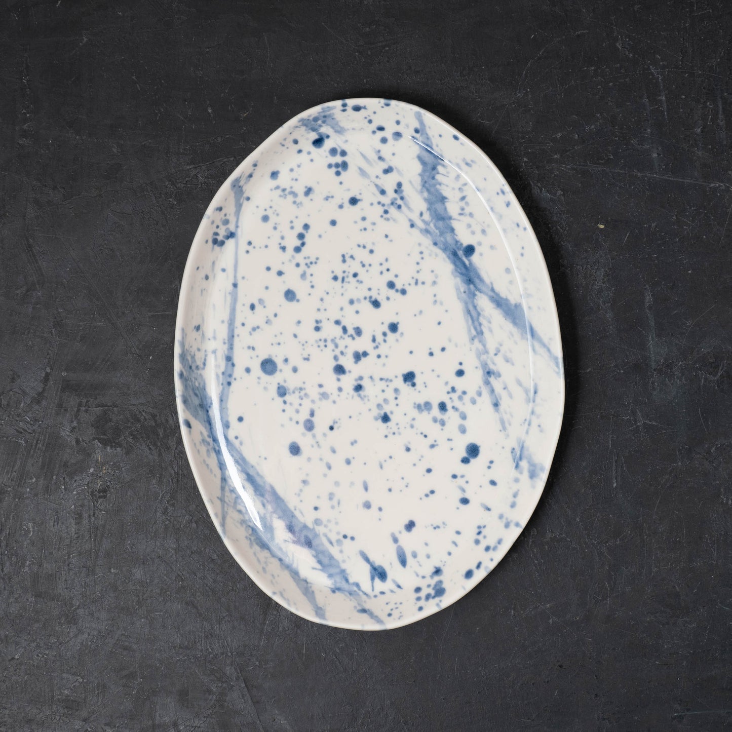 Blue Splatter Large Oval Platter