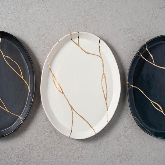 Porcelain Faux Kintsugi Oval Platter