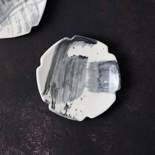 Black Brushstroke Hexagon Plate