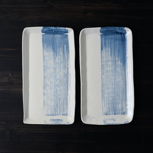 Blue Brushstroke Rectangle Platter